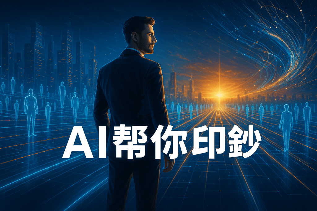AI Agent 正在重塑創業規則的未來視覺圖,一位創業者與自動化智能體共同站在數據城市平台上,象徵 AI 思維與商業創新的融合。