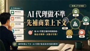 鄭錦聰老師說明AI 代理做不準,常常不是模型問題,是你的生意沒有被說清楚,搭配 AI 工作系統、權限邊界、驗收標準與升級回報流程圖示