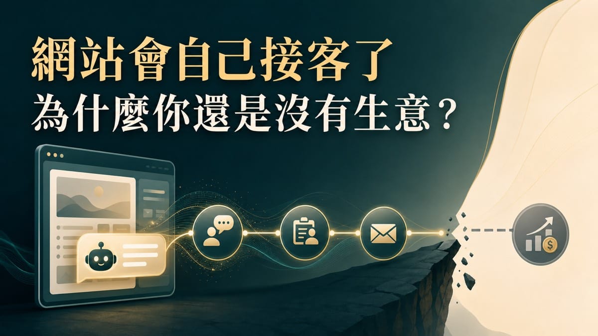 鄭錦聰老師說明網站已經會自己接客了,為什麼你還是沒有生意?,搭配 AI 工作系統、權限邊界、驗收標準與升級回報流程圖示