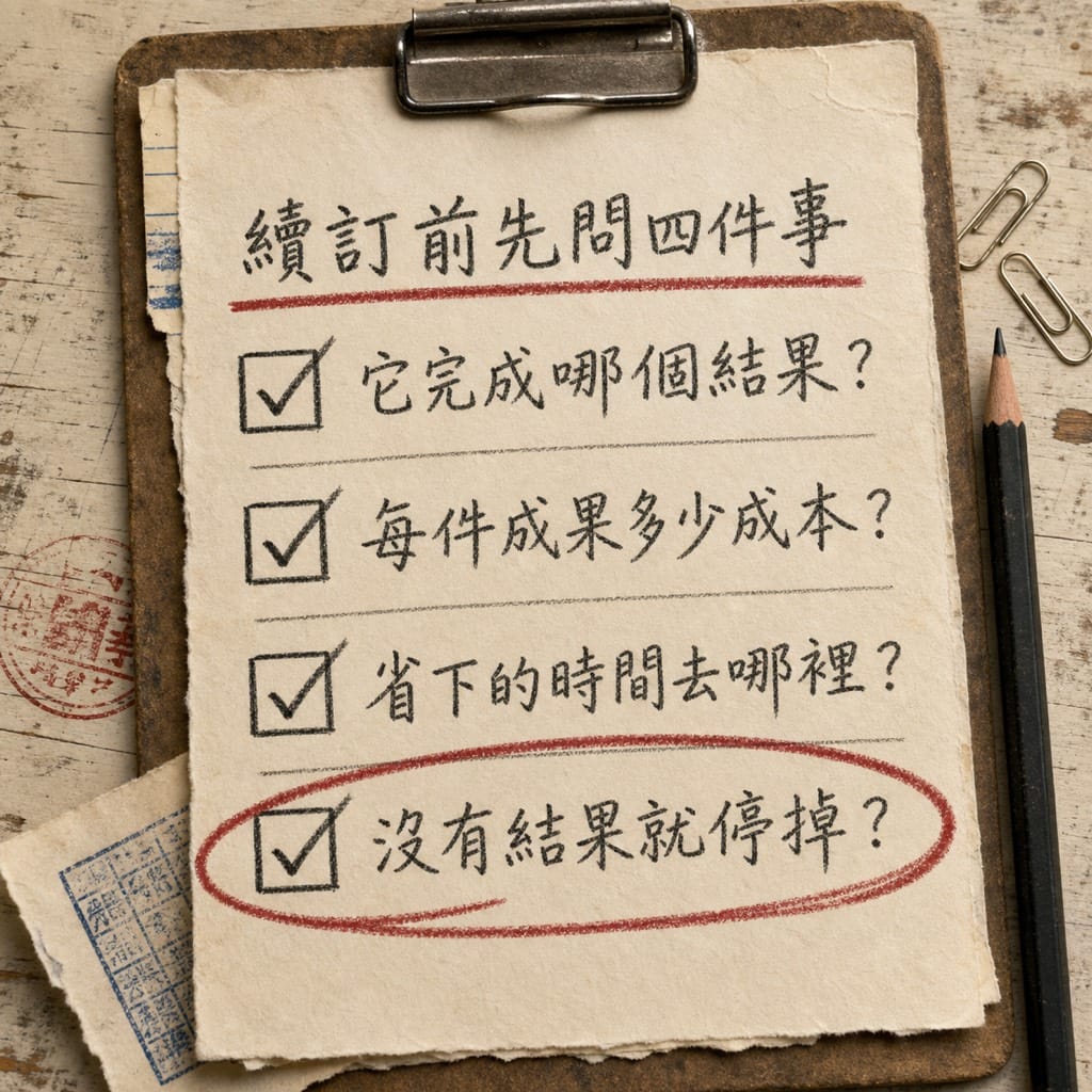 AI 不是免費員工:我現在最怕的,不是訂閱太貴,而是不知道它有沒有賺錢:我會用這張小表,判斷 AI 要不要續訂