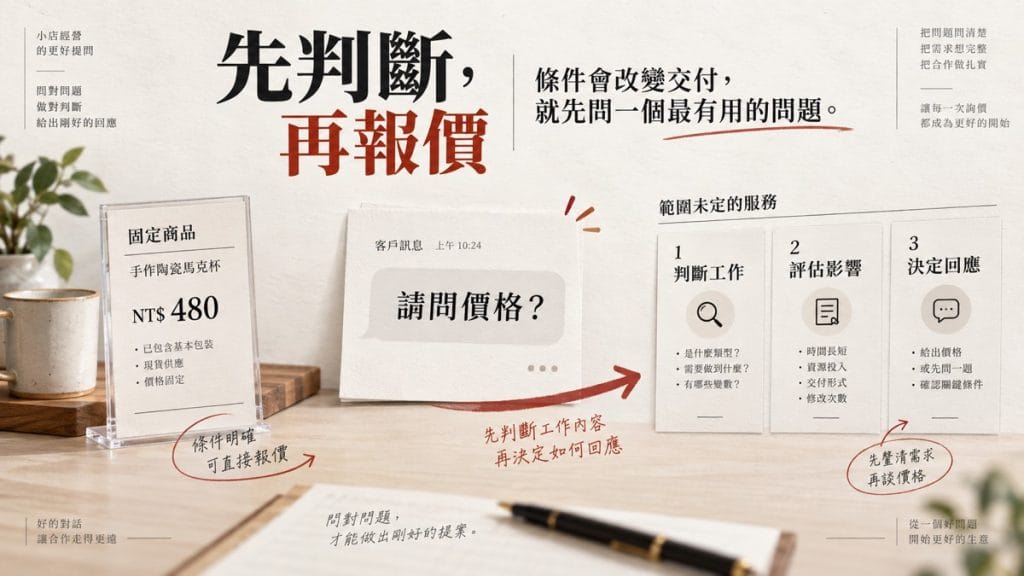 詢價進來先報價，還是先問出客戶要改善的工作？