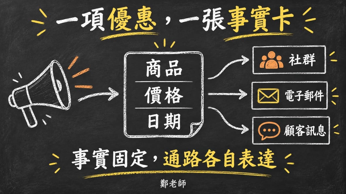 AI 幫你寫多平台文案前,先固定優惠的事實資料
